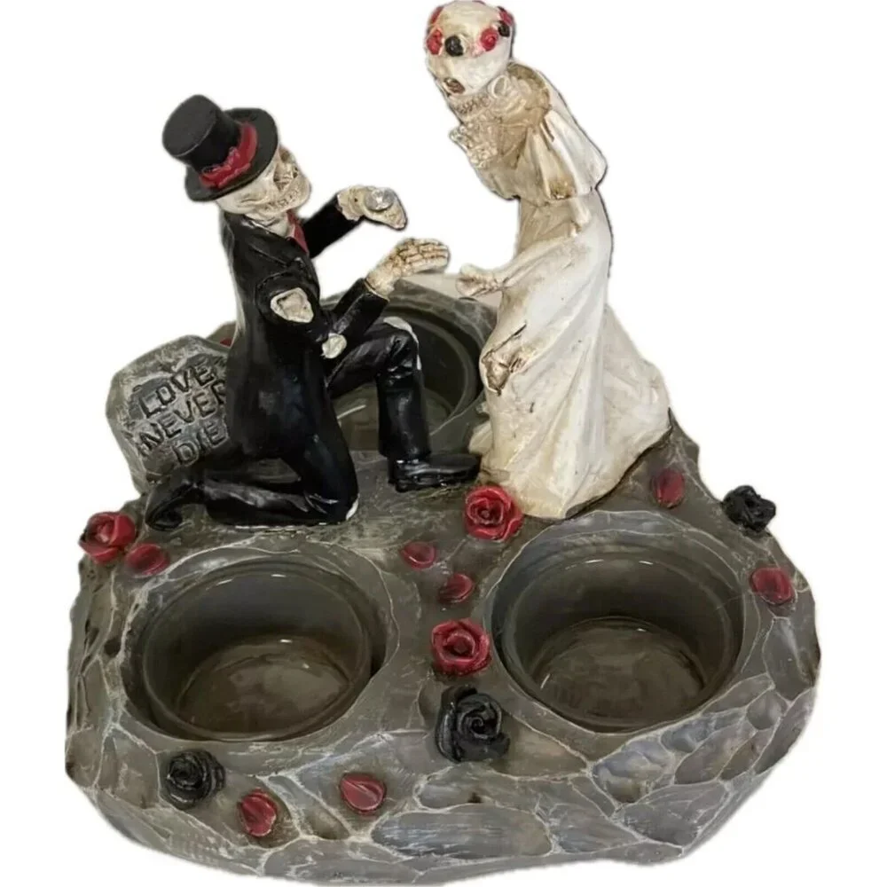 Yankee Candle Bride & Groom Skeletons Floral 3 Glass Tea Light Candle Holder